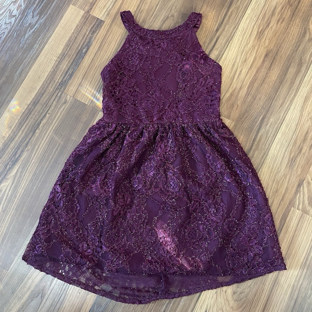 The Children's Place Lace High Neck Dress Girls 6X/7 Burgundy Holiday Sparkle